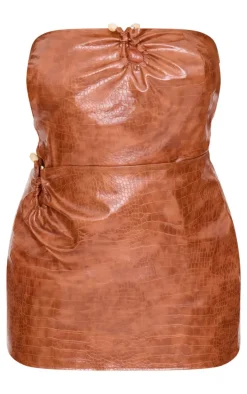Plus Tan Faux Leather Trim Detail Corset