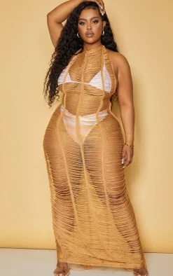 Plus Tan Tassel Knit Beach Dress