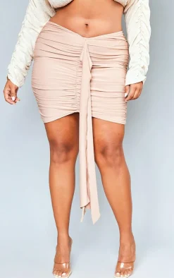 Plus Taupe Drape Detail Ruched Skirt