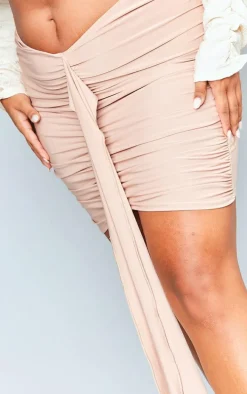 Plus Taupe Drape Detail Ruched Skirt
