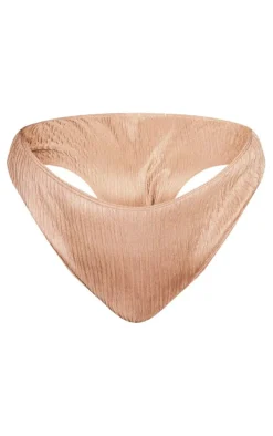 Plus Taupe Plisse High Leg Bikini Bottoms