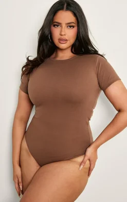 Plus Taupe Premium Cotton Cap Sleeve Fitted Bodysuit
