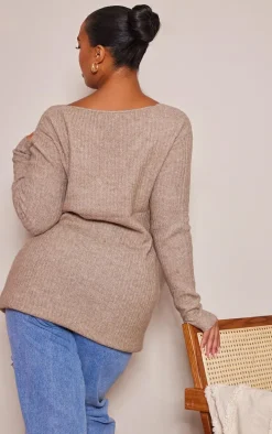 Plus Taupe Soft Knit Wrap Sweater
