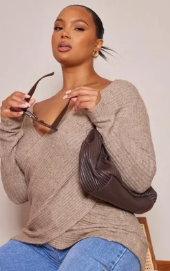 Plus Taupe Soft Knit Wrap Sweater