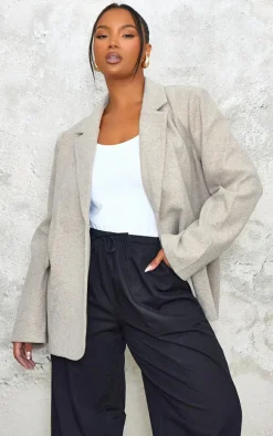 Plus Taupe Wool Look Brushed Tailored Blazer
