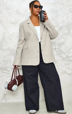 Plus Taupe Wool Look Brushed Tailored Blazer