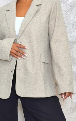 Plus Taupe Wool Look Brushed Tailored Blazer