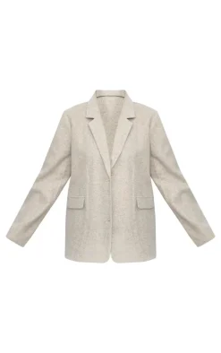 Plus Taupe Wool Look Brushed Tailored Blazer