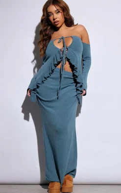 Plus Teal Knit Maxi Skirt