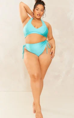 Plus Turquoise Halterneck Plunge Front Bikini Top