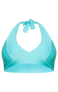 Plus Turquoise Halterneck Plunge Front Bikini Top