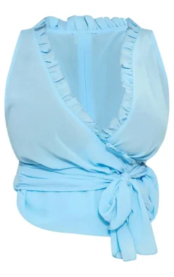 Plus Turquoise Plunge Front Ruffle Wrap Detail Top