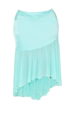 Plus Turquoise Satin Chiffon Hem Midi Skirt