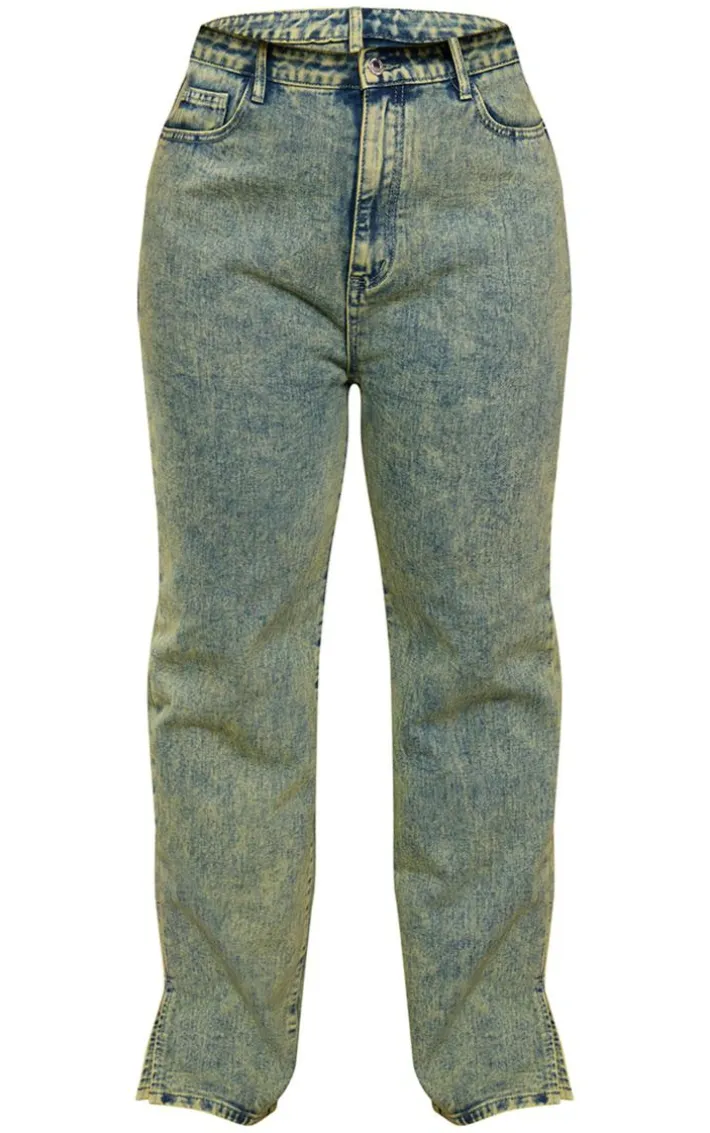 Plus Vintage Blue Wash Split Hem Jeans