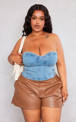 Plus Vintage Wash Bandeau Denim Corset