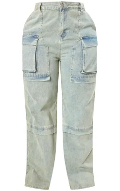 Plus Vintage Wash Cargo Wide Leg Denim Jeans