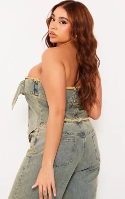 Plus Vintage Wash Oversized Buckle Denim Corset