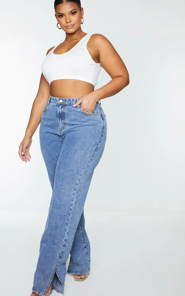 Plus Vintage Wash Split Hem Jeans