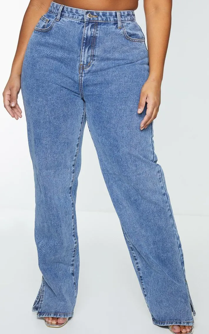 Plus Vintage Wash Split Hem Jeans