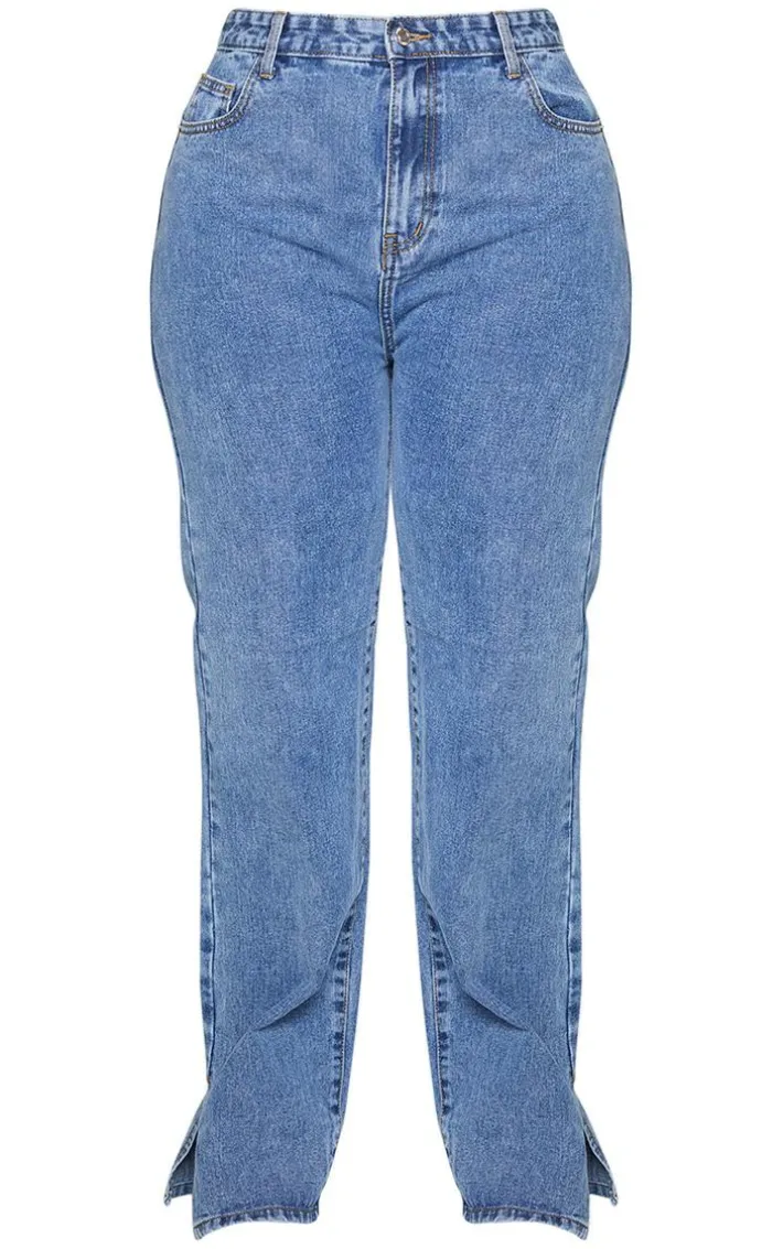Plus Vintage Wash Split Hem Jeans