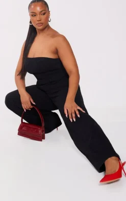 Plus Washed Black Bandeau Denim Jumpsuit