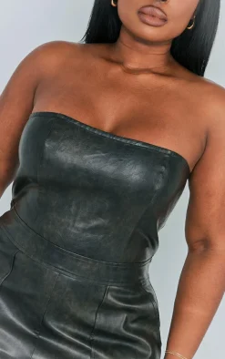 Plus Washed Black Faux Leather Cargo Jumpsuit