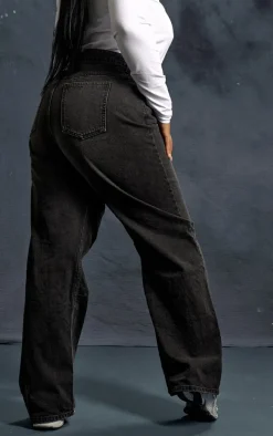 Plus Washed Black High Rise Straight Leg Jeans