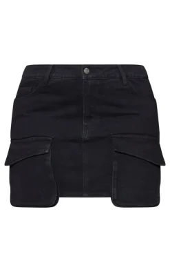 Plus Washed Black Oversized Pocket Detail Mini Skirt
