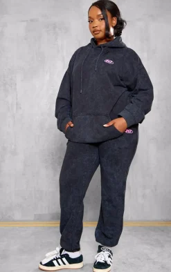 Plus Washed Black Plt Graphic Acid Wash Puff Printed Sweatpants