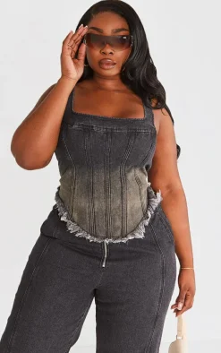 Plus Washed Black Seam Detail Corset