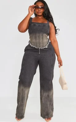 Plus Washed Black Zip Front Denim Jeans