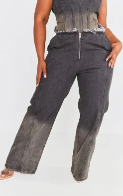 Plus Washed Black Zip Front Denim Jeans