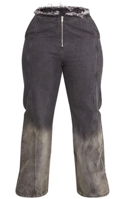 Plus Washed Black Zip Front Denim Jeans