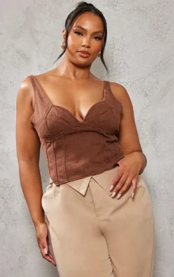 Plus Washed Brown Denim Corset
