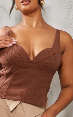 Plus Washed Brown Denim Corset