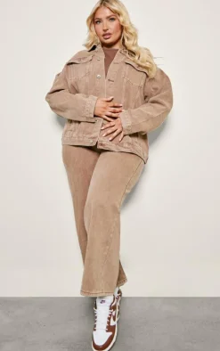 Plus Washed Brown Oversized Boyfriend Denim Jacket