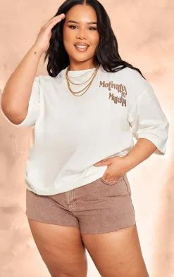 Plus Washed Brown Raw Hem Denim Shorts