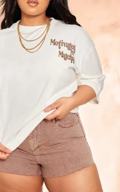 Plus Washed Brown Raw Hem Denim Shorts