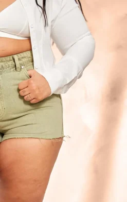 Plus Washed Green Raw Hem Denim Shorts