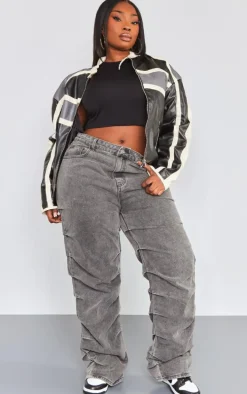 Plus Washed Grey Ruched Straight Leg Denim Jeans