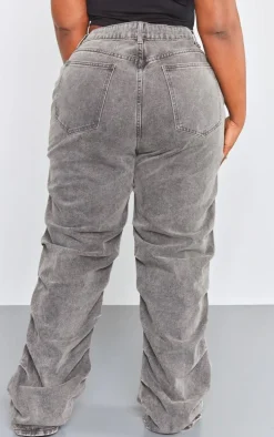 Plus Washed Grey Ruched Straight Leg Denim Jeans