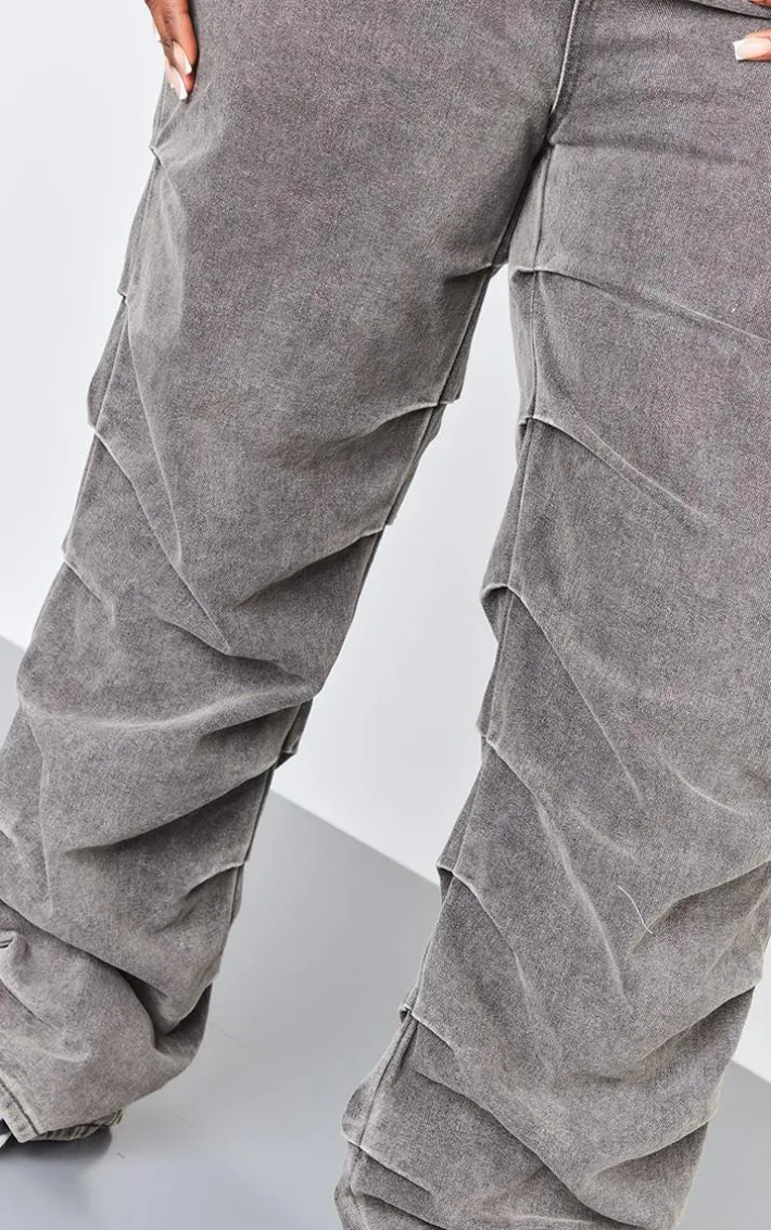 Plus Washed Grey Ruched Straight Leg Denim Jeans