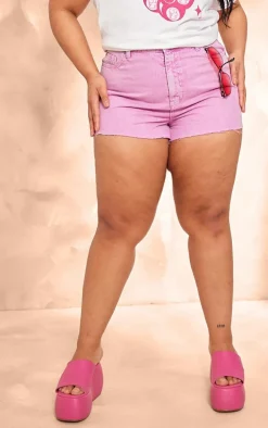 Plus Washed Pink Raw Hem Denim Shorts