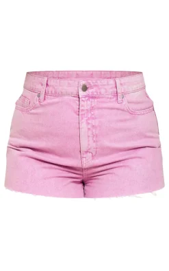 Plus Washed Pink Raw Hem Denim Shorts