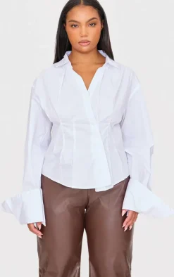 Plus White Asymmetric Cinched Shirt