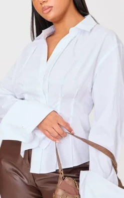 Plus White Asymmetric Cinched Shirt