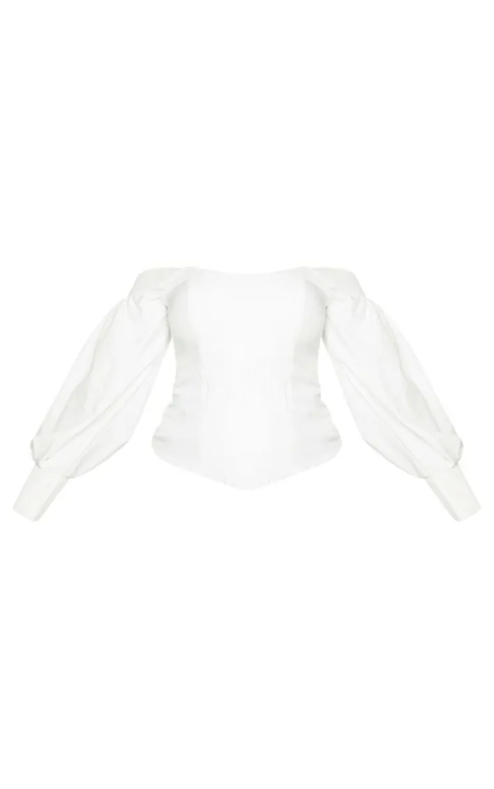 Plus White Bardot Balloon Sleeve Corset Top