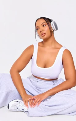 Plus White Basic Jersey Square Neck Crop Tank