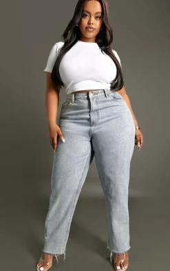 Plus White Basic Rib Short Sleeve Crop Top