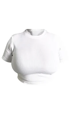 Plus White Basic Rib Short Sleeve Crop Top